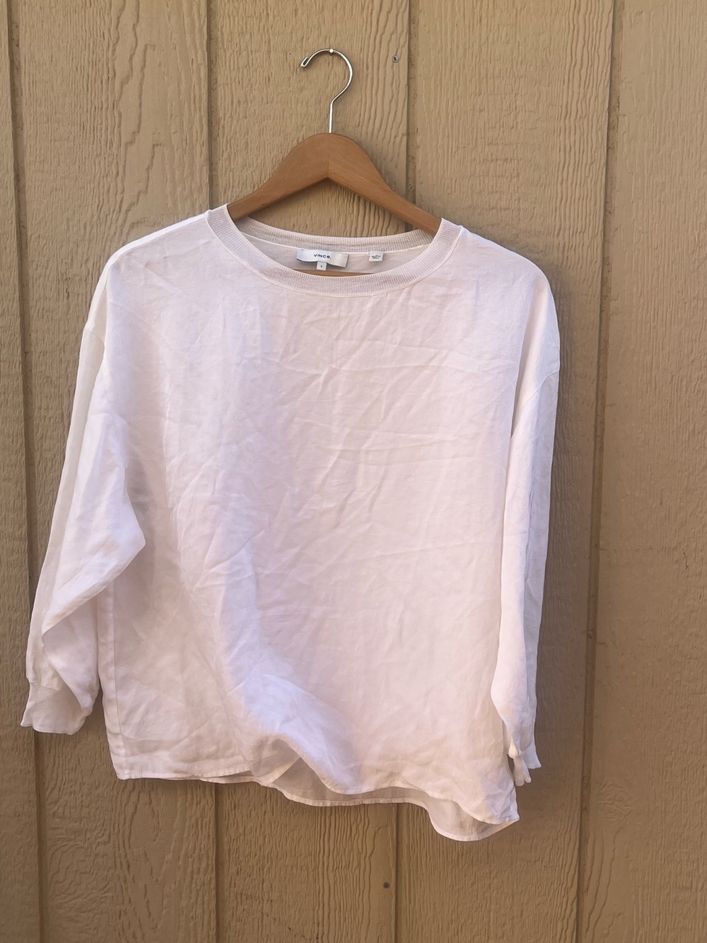 Vince Optic White Long- Sleeve Crew-Neck top Minimalist Office
